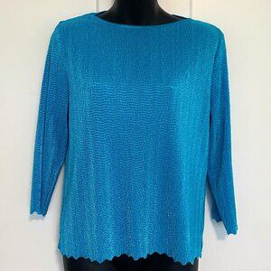 Lana Lee Blue 3/4 Sleeve Stretchy Fitted Blouse Top Size Large